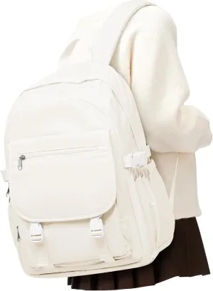 Lightweight Waterproof Backpack for Women Men Large Capacity College School Bag with Luggage Straps Multiple Pockets Durable High School Bookbag, Casual Daypacks for Students Girls Boys(Beige)