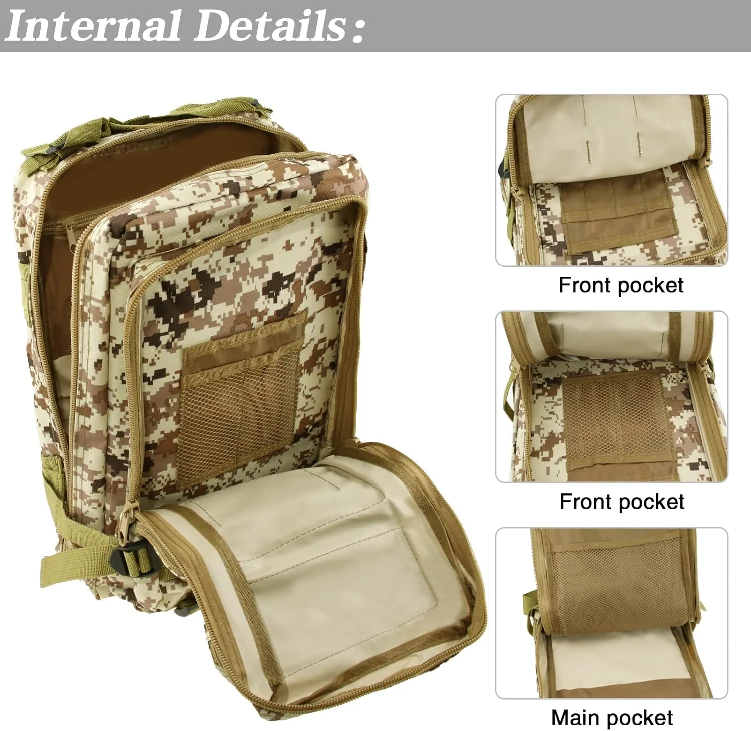 LIMHOO Tactical Backpack for Men - Small Army Backpack Military Rucksack 30L EDC Molle Bag with USA Flag Patch (Desert Digital)