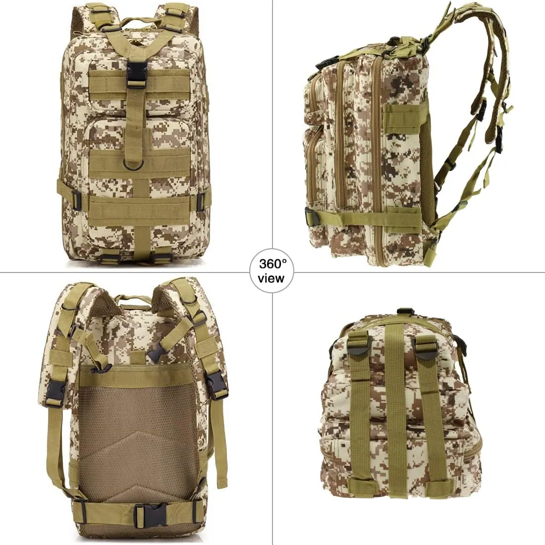 LIMHOO Tactical Backpack for Men - Small Army Backpack Military Rucksack 30L EDC Molle Bag with USA Flag Patch (Desert Digital)