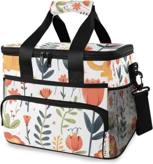 Lion Wildflowers Forest Animals Cooler Bag Insulated Cooler Soft Sided Cooler 24 Can Portable Picnic Bag Large Leakproof Lunch Bag Box for Beach Grocery Camping Travel Car Men Women
