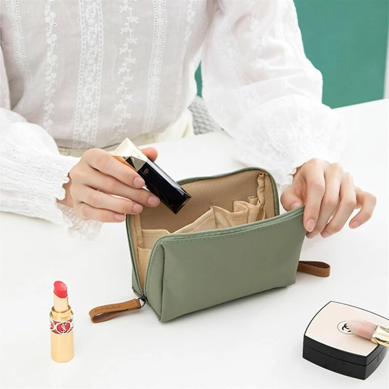 LONGLUAN Tidynook Makeup Bag Small, Tidynook Cosmetic Bag, Tidynook Lipstick Makeup Bag Mini, Tidynook Makeup Bag for Purse, Tidynook Makeup Pouch with Compartments (2PCS-A)