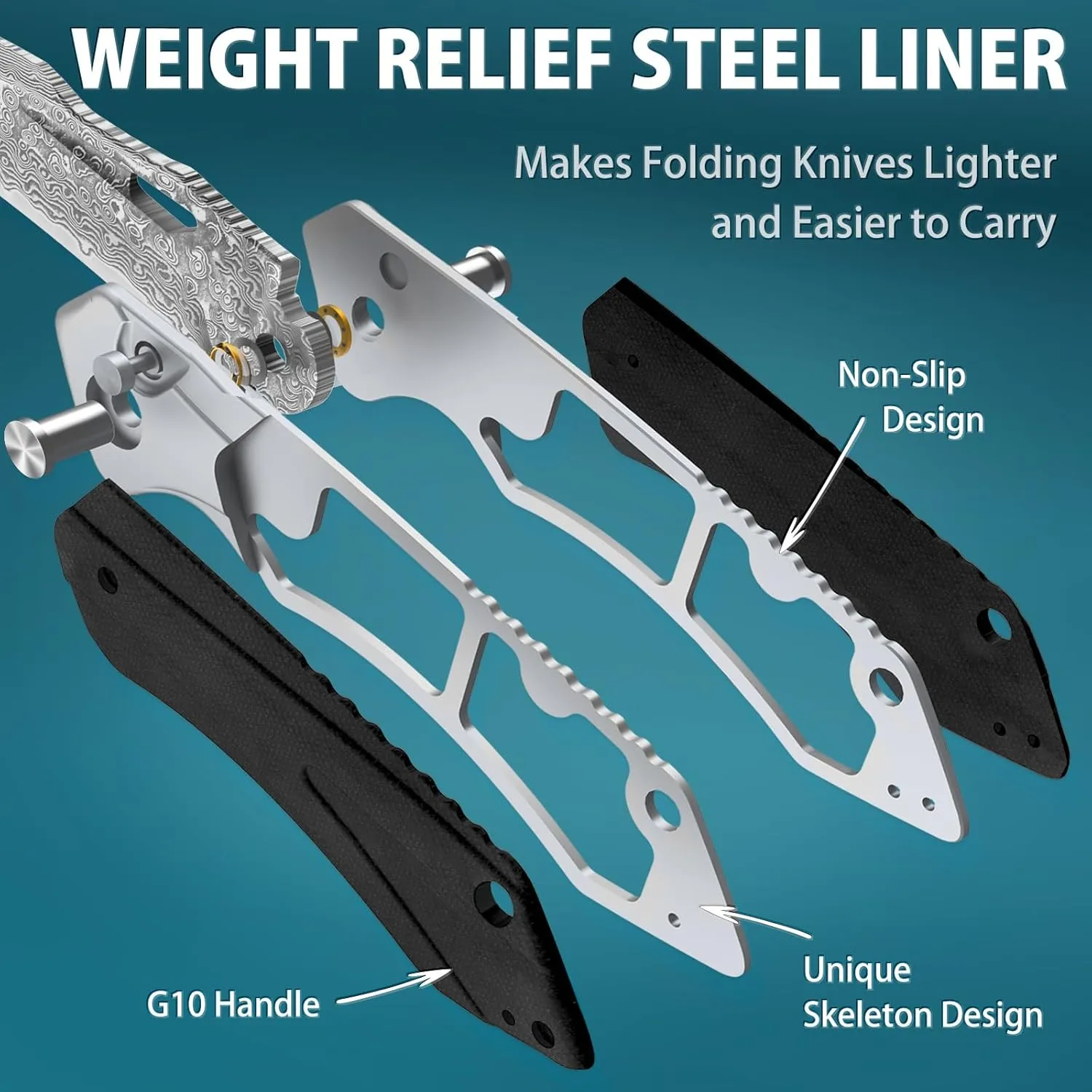 LOTHAR LICH KING Damascus Pocket Knife for Men, Handmade Forged VG10 Damascus Folding Knife with G10 Handle, Gifts for Men Cool EDC Knife, Pocket Clip, Exotic Touch Pocket EDC Knife (DAMASCUS)