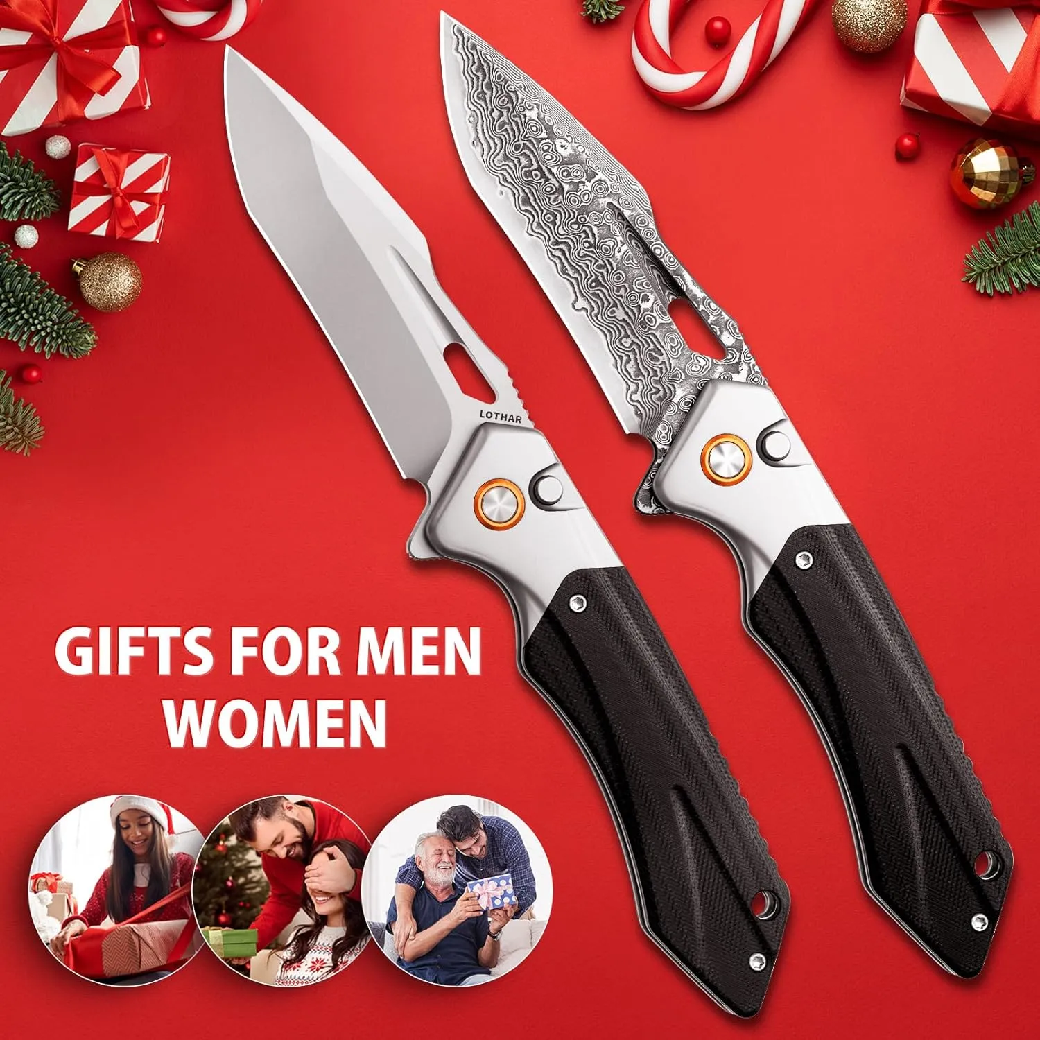 LOTHAR LICH KING Damascus Pocket Knife for Men, Handmade Forged VG10 Damascus Folding Knife with G10 Handle, Gifts for Men Cool EDC Knife, Pocket Clip, Exotic Touch Pocket EDC Knife (DAMASCUS)
