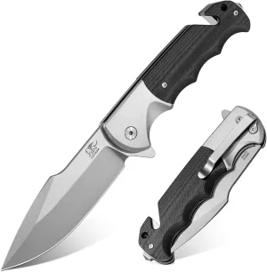 LOTHAR SMAUG Tactical Pocket Knife, 3.7" D2 Steel Blade Pocket Knives for Men, G10 Handle, 3-in-1 Survival Knife with Glass Breaker, Hunting Knife for Camping, Gift for Men Women (GREY)