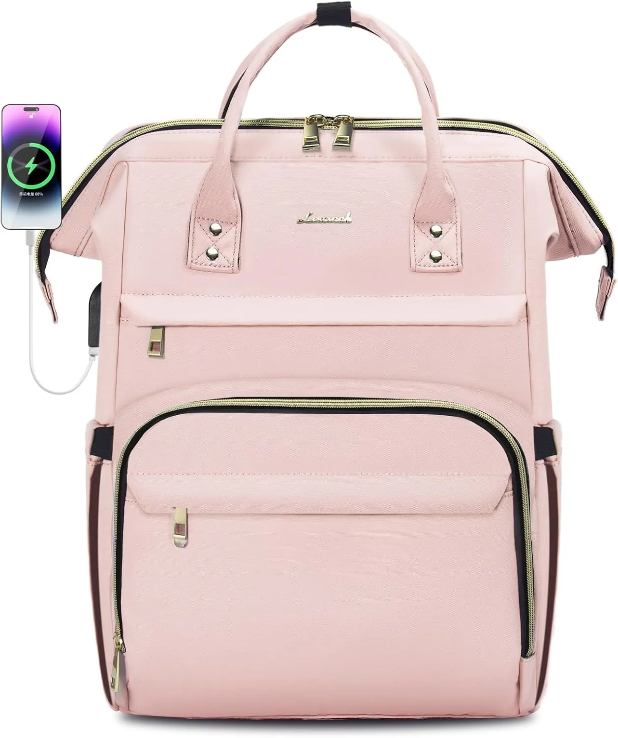 LOVEVOOK Laptop Backpack for Women,18 Inch Professional Womens Travel Backpack Purse Computer Laptop Bag Nurse Teacher Backpack,Waterproof College Work Bags Carry on Back Pack with USB Port, Pink