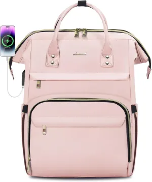 LOVEVOOK Laptop Backpack for Women,18 Inch Professional Womens Travel Backpack Purse Computer Laptop Bag Nurse Teacher Backpack,Waterproof College Work Bags Carry on Back Pack with USB Port, Pink