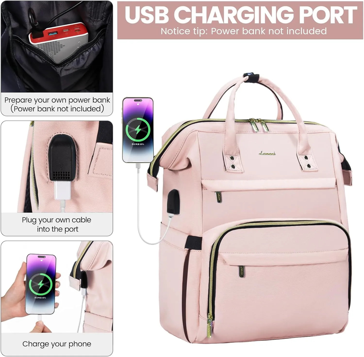 LOVEVOOK Laptop Backpack for Women,18 Inch Professional Womens Travel Backpack Purse Computer Laptop Bag Nurse Teacher Backpack,Waterproof College Work Bags Carry on Back Pack with USB Port, Pink