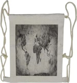 Lunarable Modern Drawstring Backpack, Vintage Dark Tone World Map, Sackpack Bag