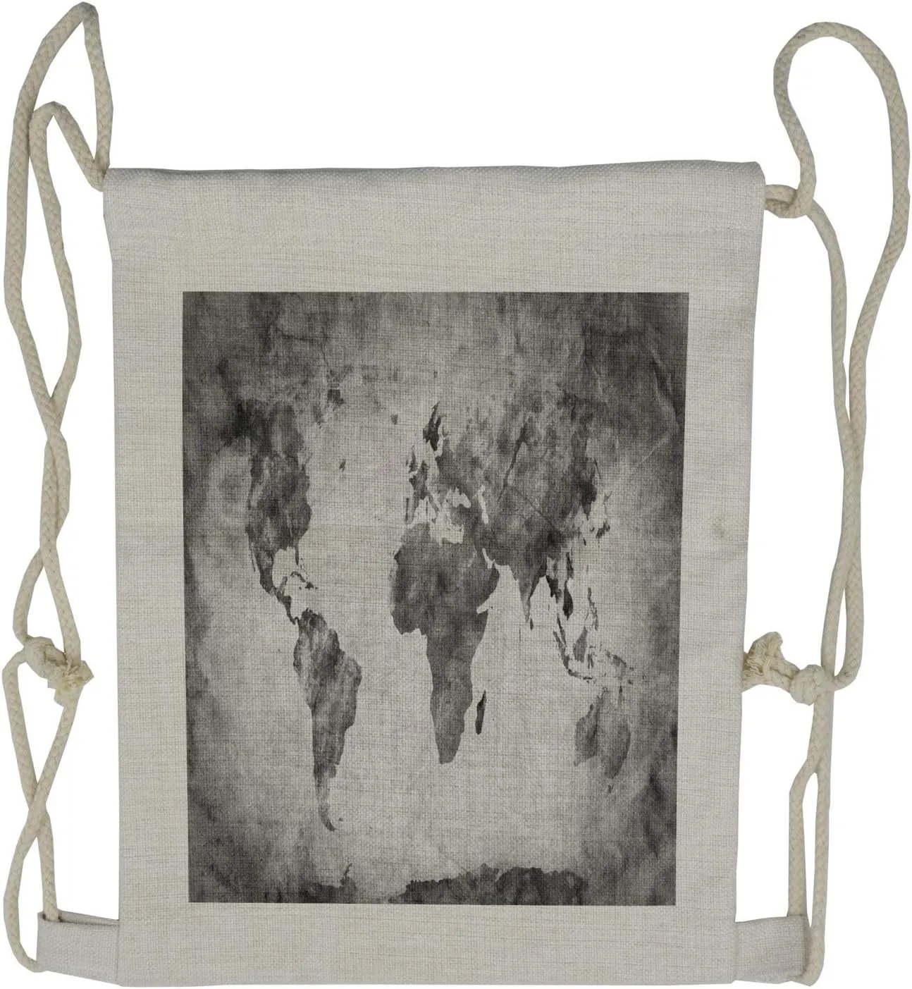 Lunarable Modern Drawstring Backpack, Vintage Dark Tone World Map, Sackpack Bag