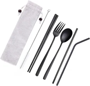 Luxshiny Travel Utensil Set 5pcs Lightweight Cutlery Dinnerware for Camping Home Kitchen Holiday Stainless Steel Tableware