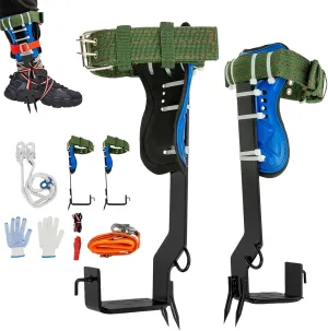 LYNICESHOP Professional Tree Climbing Spike Safety Kit, Arborist Climbing Gear w/Steel Spikes & Nylon Lanyard, 100kg Load Capacity for Fire Rescue, Rock Climbing, Jungle Survival