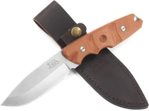 LYNXGEAR Fixed Blade Knife with Sheath, 4.5" D2 Blade Hunting Knife with Brown Micarta Handle, Perfect EDC Survival Bushcraft Beltknife for Men Women