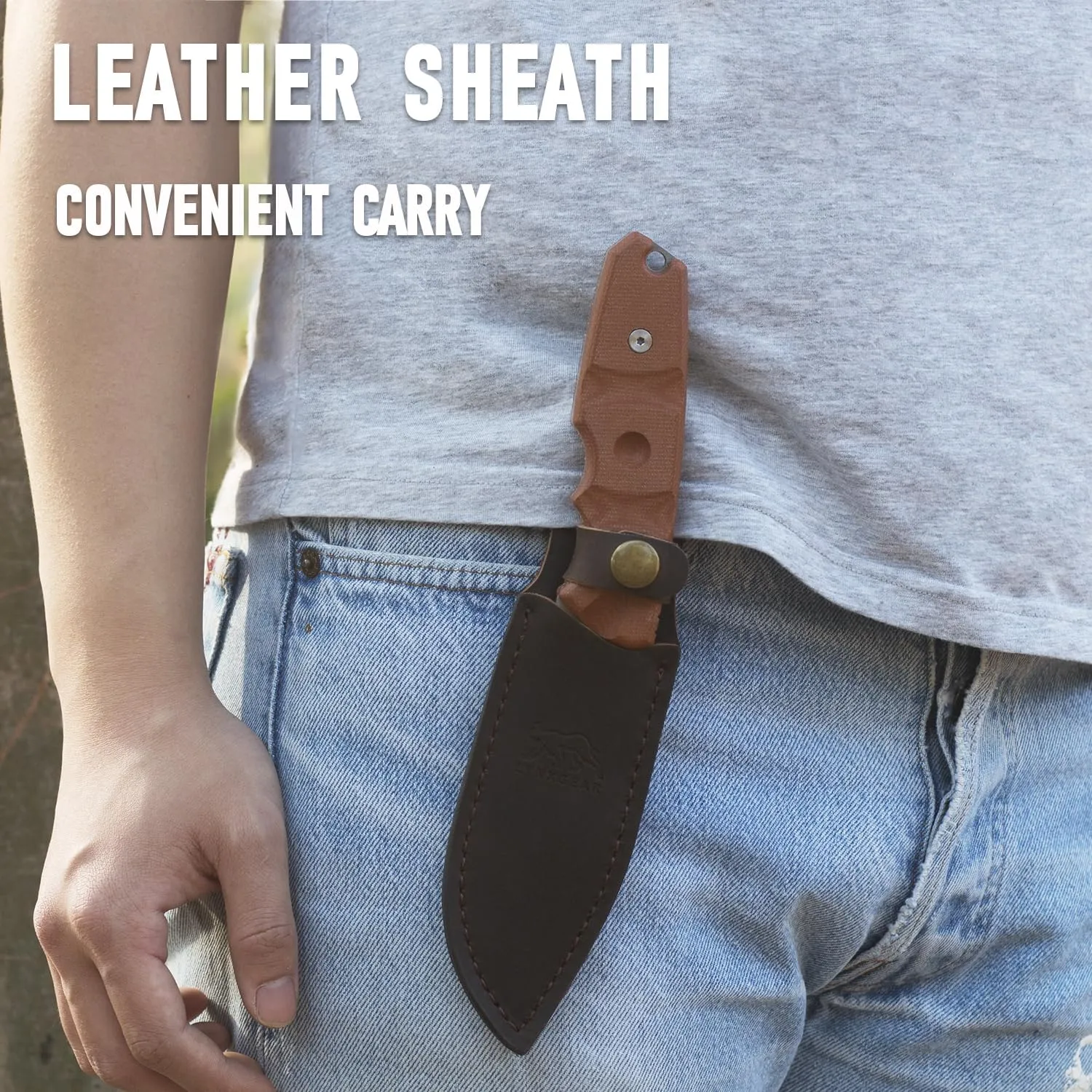 LYNXGEAR Fixed Blade Knife with Sheath, 4.5" D2 Blade Hunting Knife with Brown Micarta Handle, Perfect EDC Survival Bushcraft Beltknife for Men Women