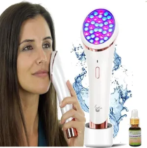 Lyte Wireless Duo LED Light Therapy Red & Blue Light Therapy Wand for Face Includes Hyaluronic Serum w/Automatic Sensor Wrinkle Reduction Facial Handheld Tool