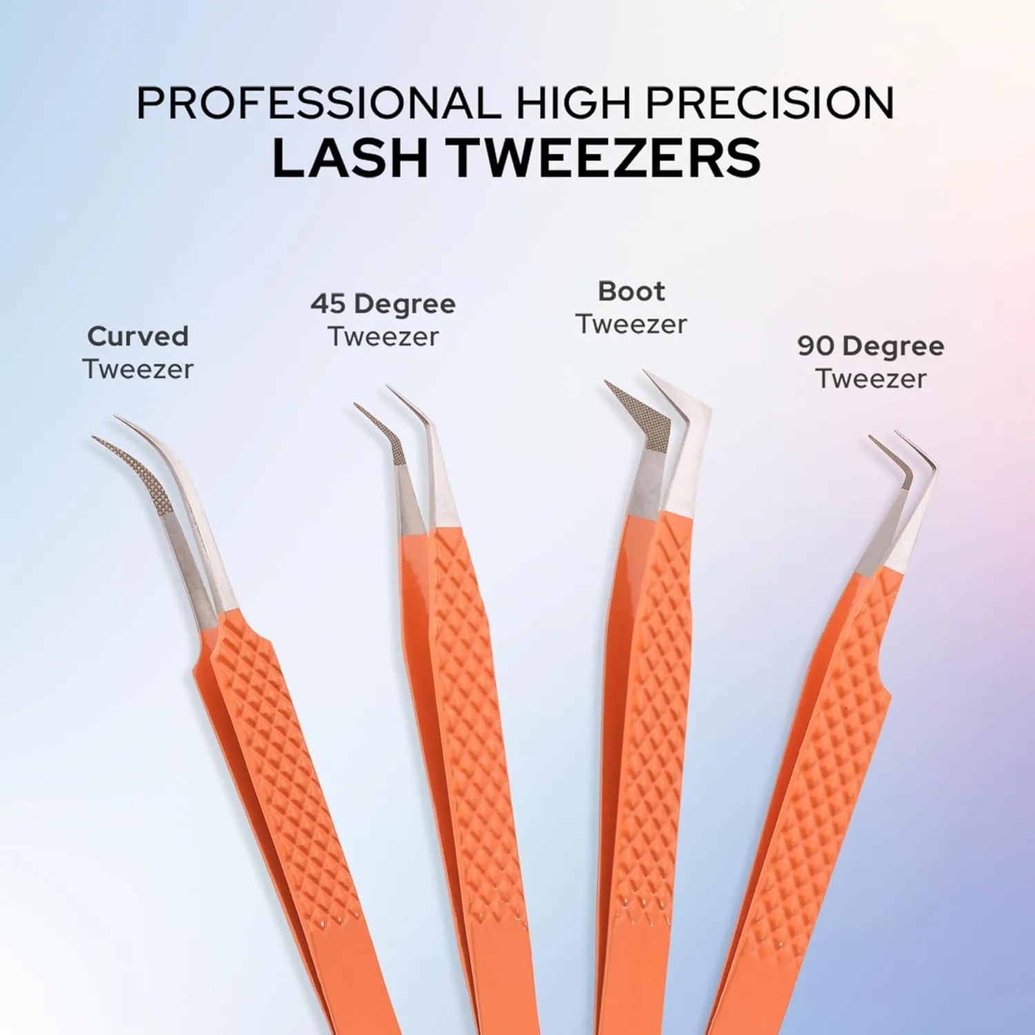 M LASH Tweezers for Eyelash Extensions - Professional Lash Extension Tweezers (Set of 4) - Fiber Tip, Japanese Steel, Diamond Grip (White)