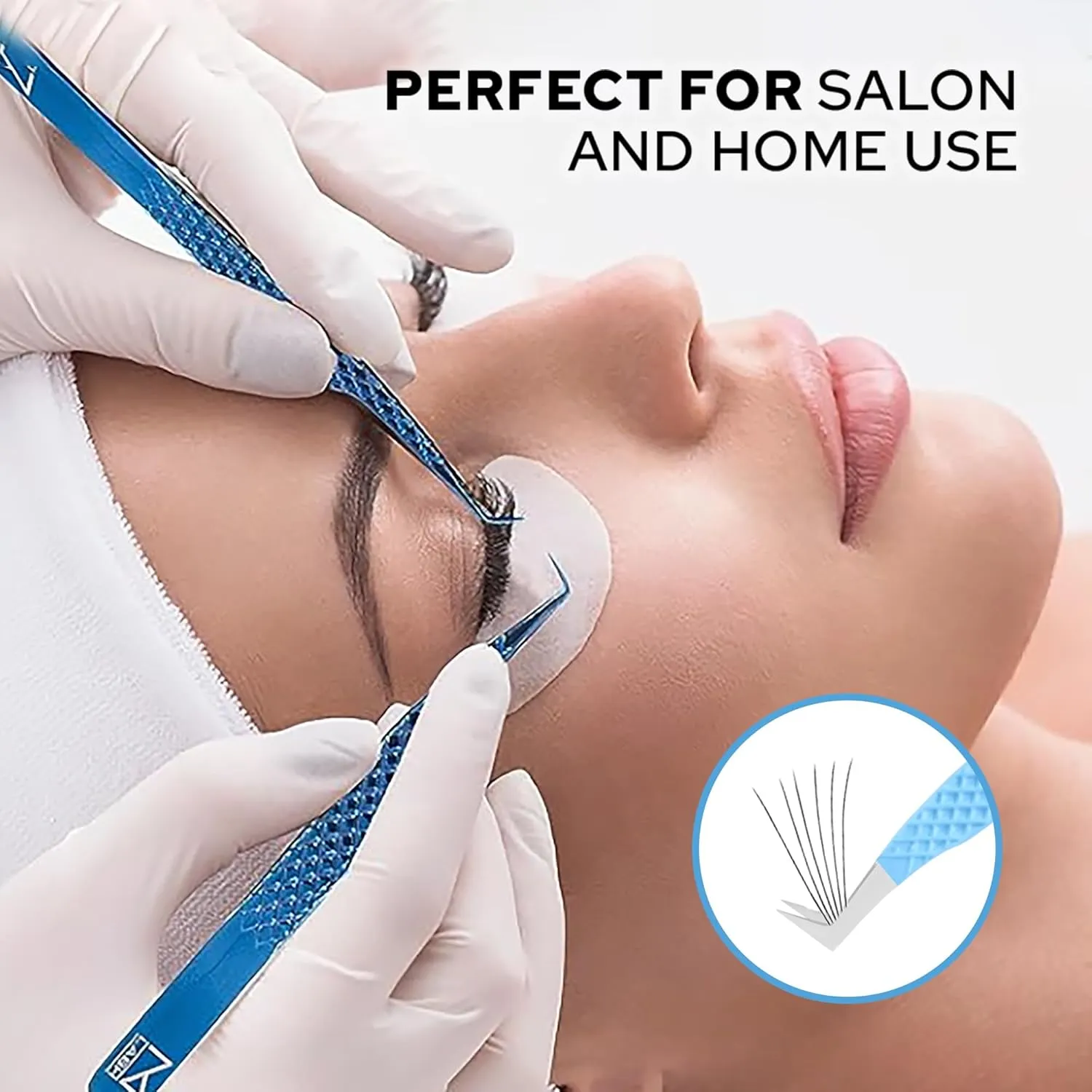 M LASH Tweezers for Eyelash Extensions - Professional Lash Extension Tweezers (Set of 4) - Fiber Tip, Japanese Steel, Diamond Grip (White)
