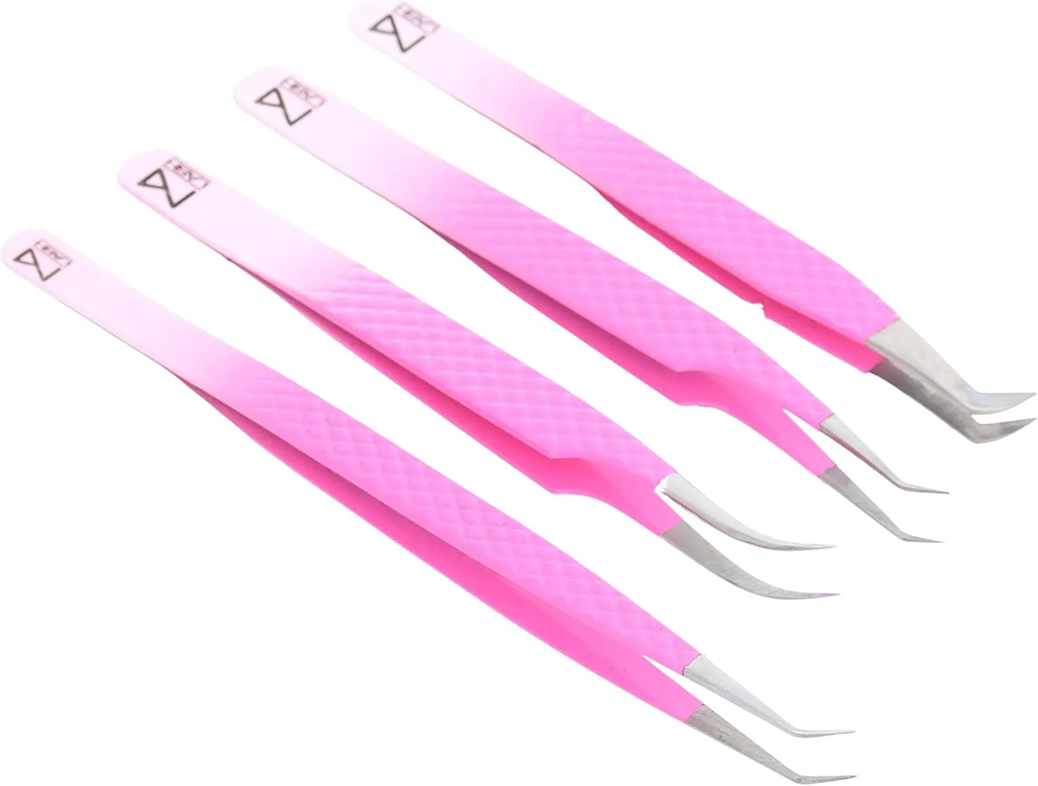 M LASH Tweezers for Eyelash Extensions (Set of 4) - Professional Lash Extension Tweezers - Fiber Tip, Japanese Steel, Diamond Grip Eyelash Extension Tweezer (PW-Ombre)