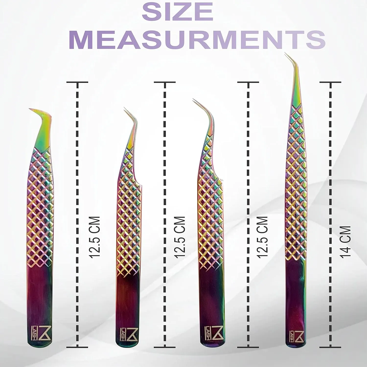 M LASH Tweezers for Eyelash Extensions (Set of 4) - Professional Lash Extension Tweezers - Fiber Tip, Japanese Steel, Diamond Grip Eyelash Extension Tweezer (PW-Ombre)