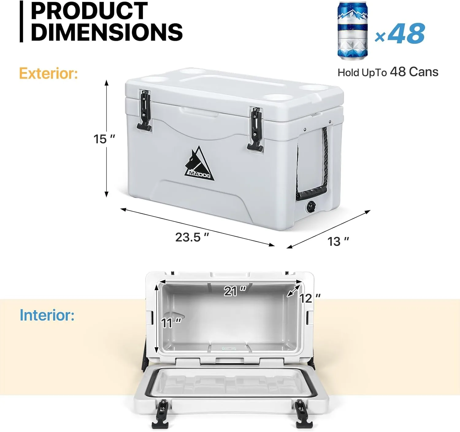 MADOG Portable Beach Cooler, Leak-Proof Travel Hard Cooler for 5-7 Days Ice Retention, LLDPE Portable Compact Coolers, Great for Beach, Picnic, Fishing and Camping