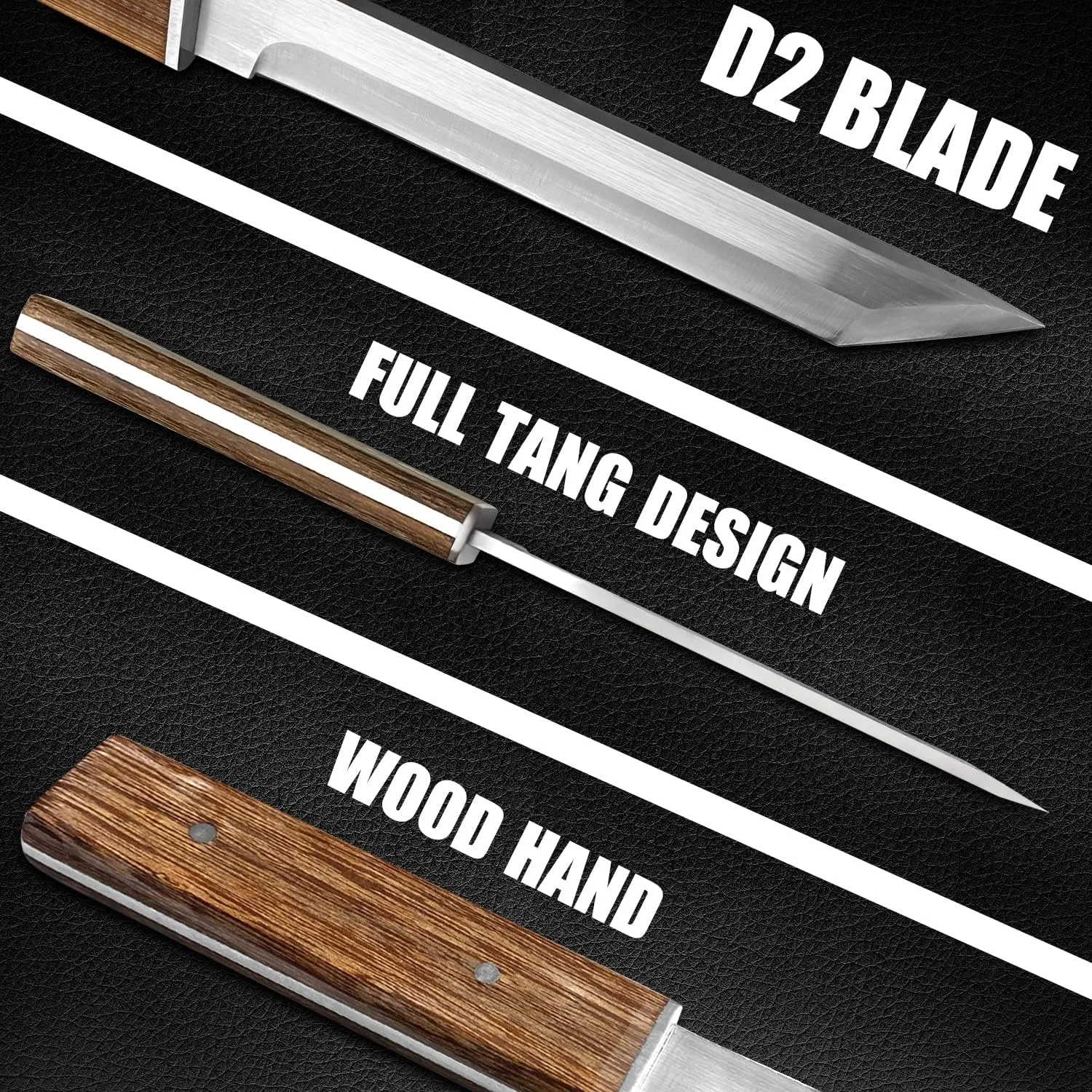 MADSABRE Samurai Full Tang Knife Japanese Katana - Tanto Fixed Blade Knives for Outdoor Tactical Hunting Survival Knives with Wooden Sheath (D2 Steel-Yellow)