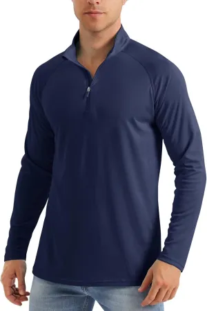 MAGCOMSEN Men's Long Sleeve Sun Shirts UPF 50  Tees 1/4 Zip Up Fishing Running Rash Guard T-Shirts Outdoor Shirt