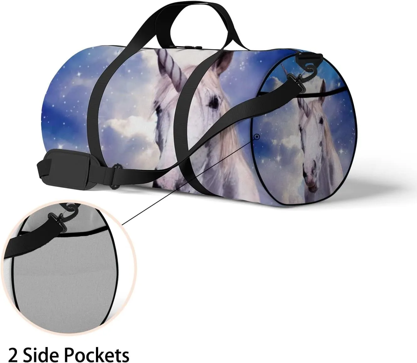Magic Unicorn Fantastic Starry Sky Sports Bag Tote Bag Waterproof Gym Bag with Shoulder Strap Zipper 2 Side Pockets for Men and Women, Travel and Storage Shoulder Bag.