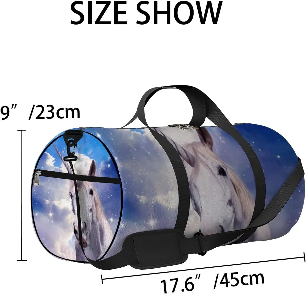 Magic Unicorn Fantastic Starry Sky Sports Bag Tote Bag Waterproof Gym Bag with Shoulder Strap Zipper 2 Side Pockets for Men and Women, Travel and Storage Shoulder Bag.