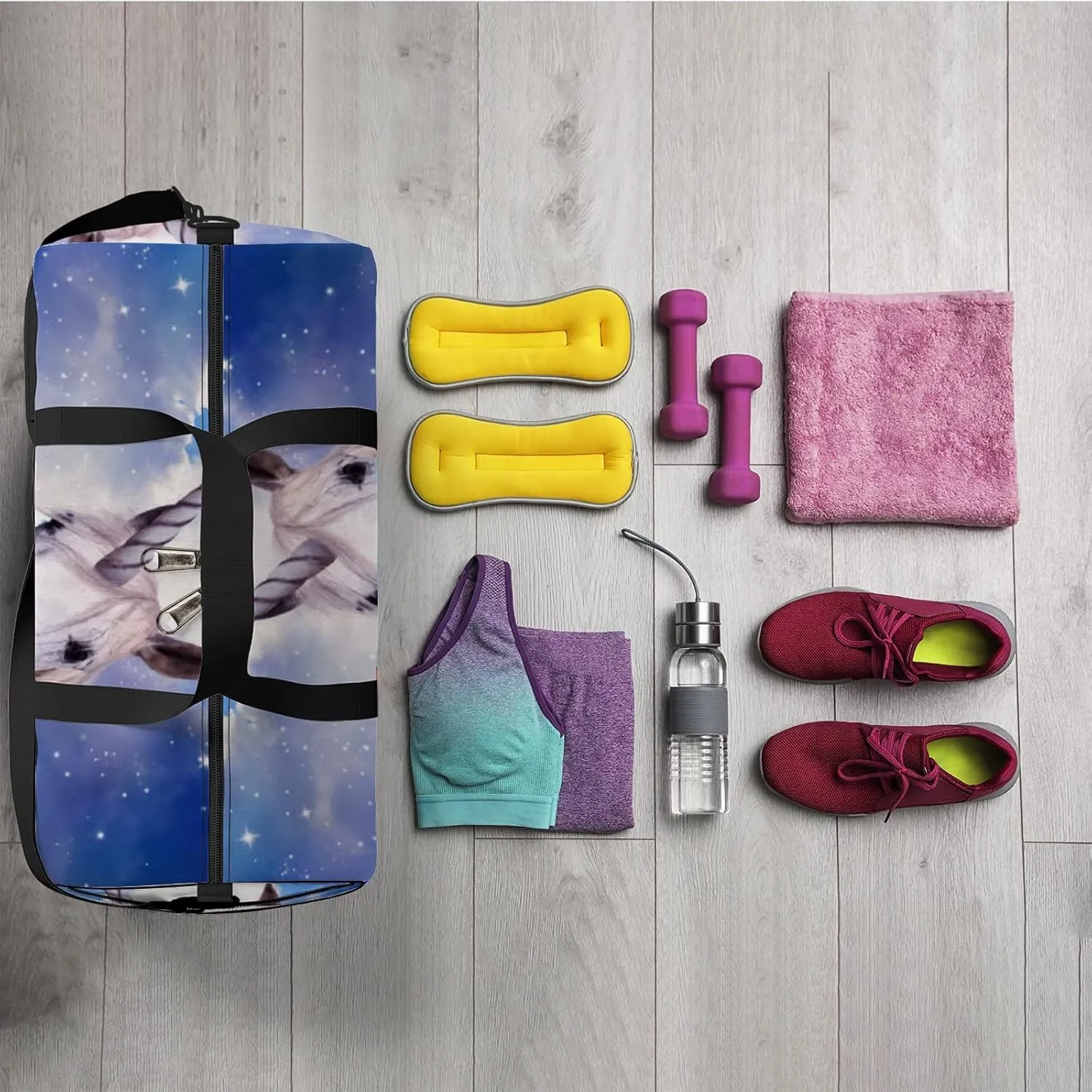 Magic Unicorn Fantastic Starry Sky Sports Bag Tote Bag Waterproof Gym Bag with Shoulder Strap Zipper 2 Side Pockets for Men and Women, Travel and Storage Shoulder Bag.
