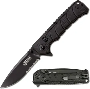 Manual Folding Knife w/D.L.M. - Backdraft - Partially Serrated Blade, 8Cr13 Steel, Ball Bearing Pivot, Nylon Fiber Handle w/Reversible Deep Carry Pocket Clip, EDC, ET-FDR011BKS