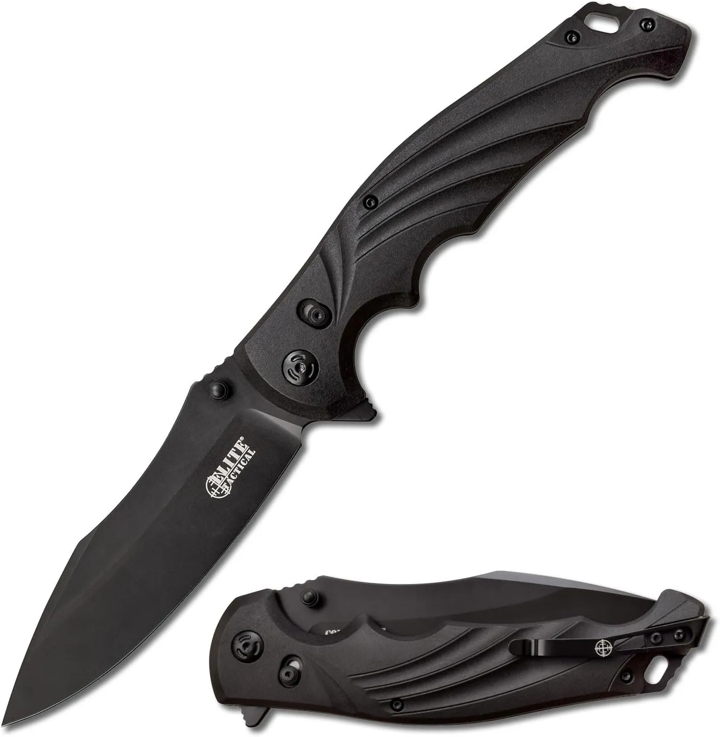 Manual Folding Knife w/D.L.M. - Conqueror - Fine Edge Drop Point Blade, D2 Steel, Ball Bearing Pivot, Nylon Fiber Handle w/Reversible Deep Carry Pocket Clip, EDC, ET-FDR010BK