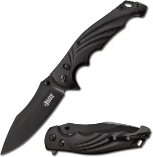 Manual Folding Knife w/D.L.M. - Conqueror - Fine Edge Drop Point Blade, D2 Steel, Ball Bearing Pivot, Nylon Fiber Handle w/Reversible Deep Carry Pocket Clip, EDC, ET-FDR010BK