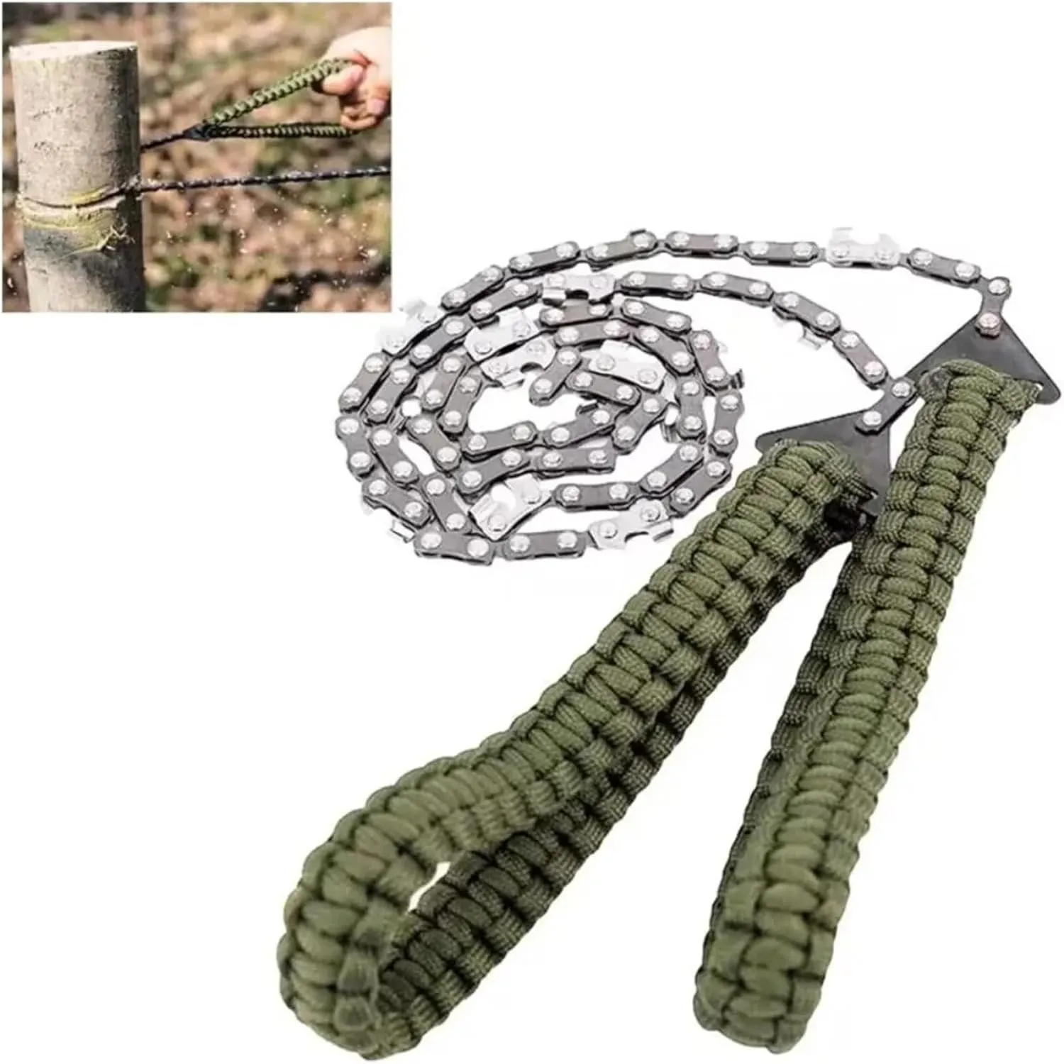 Manual Mini Chainsaw Umbrella Rope Handle Garden Logging Convenient Chain Saw Outdoor Survival Corded Saw Hand Tools(Black)