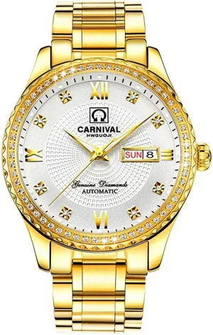 MASTOP Luxury Luminous Waterproof Watch Mens Automatic Mechanical Wrist Watch Silver Stainless Steel (CA-8629- All Gold-White)