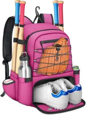 MATEIN Baseball Bat Bag for 4 Bats with Ball Pocket, Lightweight Youth Baseball Backpack with Shoe Compartment, Large Capacity Softball Equipment Bag with Fence Hook for TBall Gear, Helmet, Glove