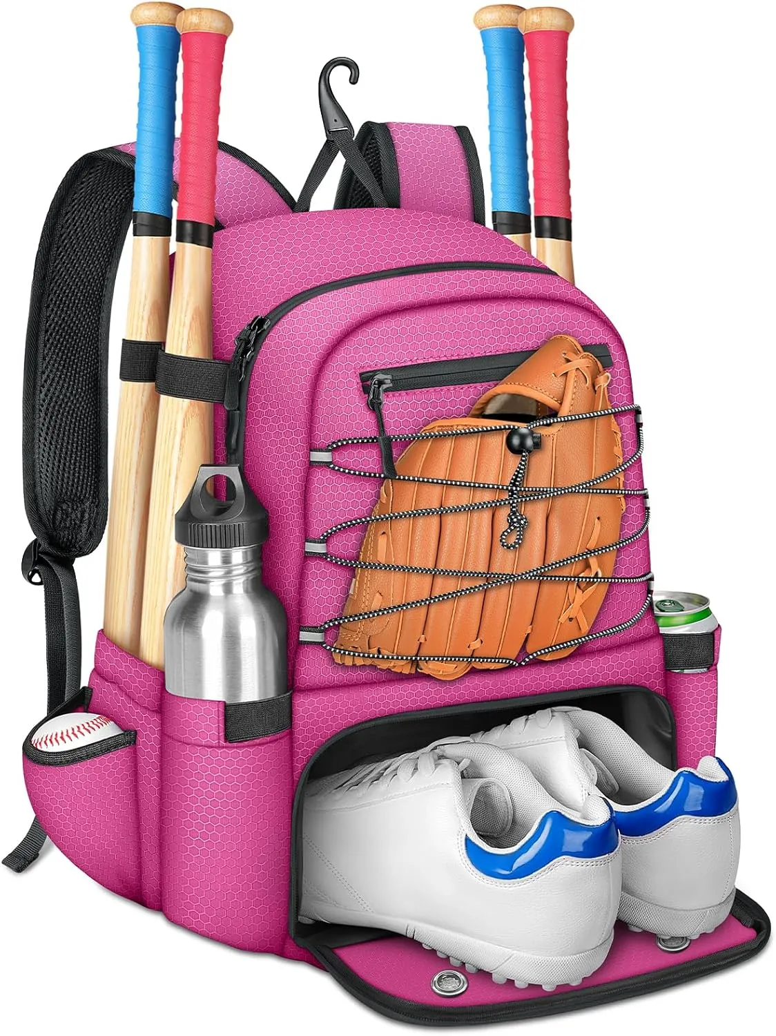 MATEIN Baseball Bat Bag for 4 Bats with Ball Pocket, Lightweight Youth Baseball Backpack with Shoe Compartment, Large Capacity Softball Equipment Bag with Fence Hook for TBall Gear, Helmet, Glove