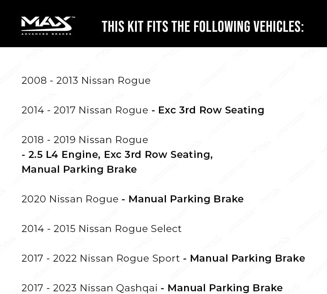 Max Advanced Brakes Front & Rear Brake Kit Compatible With 2008-2023 Nissan Rogue Sport Select Qashqai w/MPB Replacement Drilled Slotted Black Coated Disc Brake Rotors and Ceramic Brake Pads