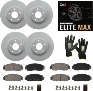 Max Advanced Brakes Front & Rear Brake Kit Compatible With 2018 2019 2020-2023 Hyundai Kona AWD Manual Parking Brakes Replacement Geomet Coated OE Disc Brake Rotors and Ceramic Brake Pads