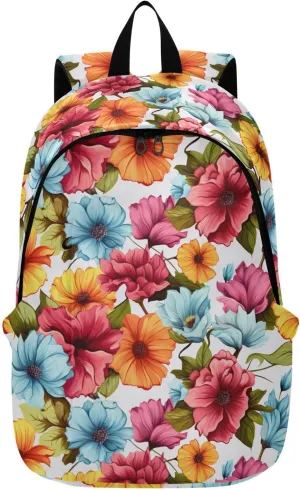 MCHIVER Travel Backpack Floral Watercolor Flowers Casual Daypack Backpacks Lightweight Carry on Bag Water Resistant Hiking Backpack for Women and Men