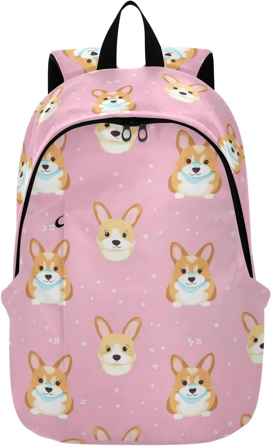 MCHIVER Travel Backpack Pink Dot Corgi Dog Casual Daypack Backpacks Lightweight Carry on Bag Water Resistant Hiking Backpack for Women and Men