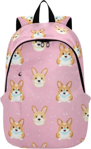 MCHIVER Travel Backpack Pink Dot Corgi Dog Casual Daypack Backpacks Lightweight Carry on Bag Water Resistant Hiking Backpack for Women and Men