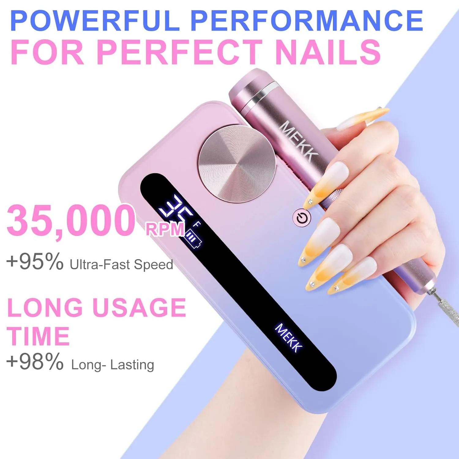 MEKK Nail Drill,35000RPM Cordless Nail Drill Professional Electric Nail File with 12PCS Bits,Anti-Shaking Rechargeable E File Kit for Acrylic Nails,Home & Salon-Pink