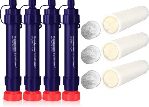Membrane Solutions WS02 Water Filter Straw with Replacement UF Filter 0.1 Micron 4-Stage Water Purifier Backpacking Gear, Removable Portable Filtration Straw for Hiking, Outdoor Activities (Pack of 7)