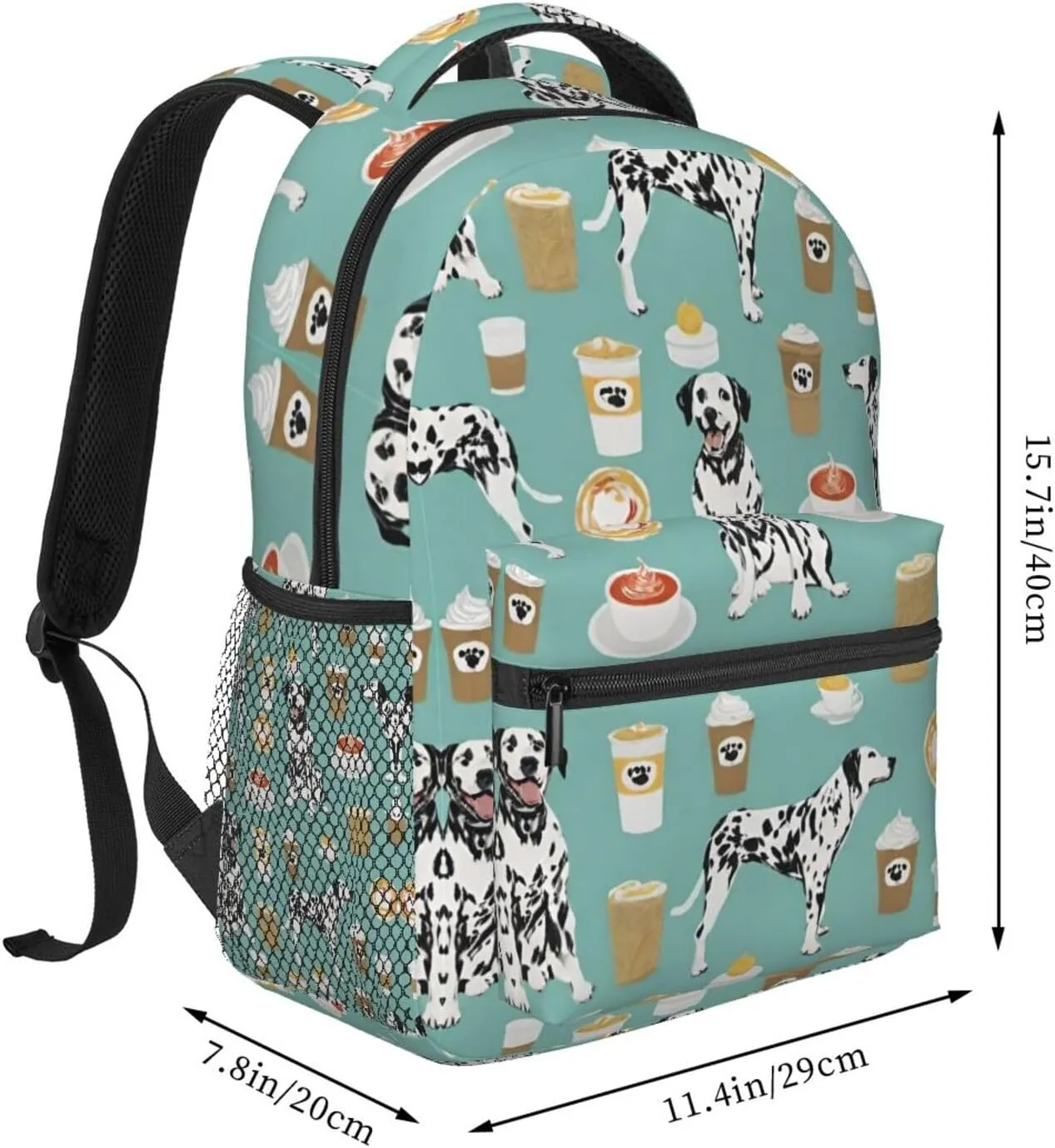 Men & Women Lightweight Dalmatians Cute Mint Coffee Dalmatian Dog Art Casual Daypack Large Capacity Bookbag With Adjustable Shoulder Straps for Gym Business Bicycle