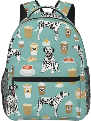 Men & Women Lightweight Dalmatians Cute Mint Coffee Dalmatian Dog Art Casual Daypack Large Capacity Bookbag With Adjustable Shoulder Straps for Gym Business Bicycle