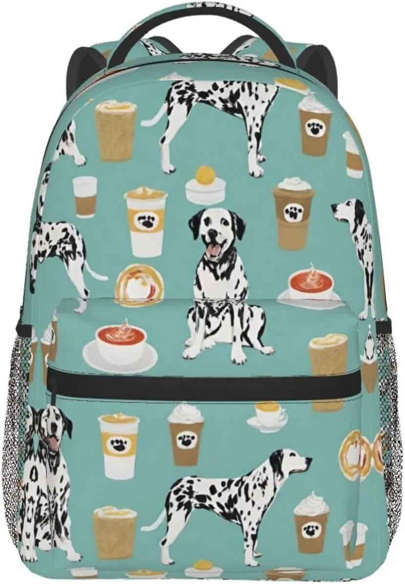 Men & Women Lightweight Dalmatians Cute Mint Coffee Dalmatian Dog Art Casual Daypack Large Capacity Bookbag With Adjustable Shoulder Straps for Gym Business Bicycle