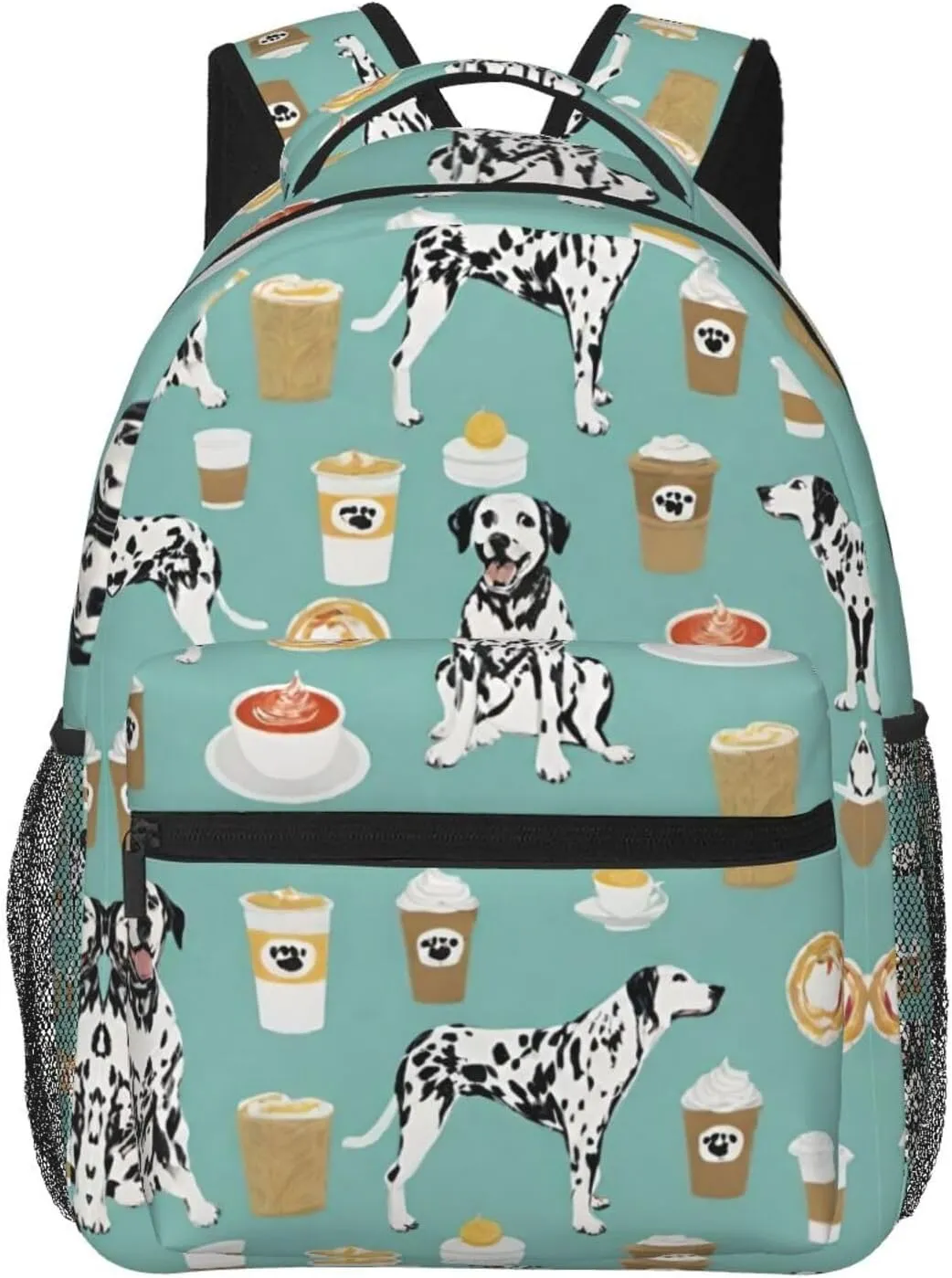 Men & Women Lightweight Dalmatians Cute Mint Coffee Dalmatian Dog Art Casual Daypack Large Capacity Bookbag With Adjustable Shoulder Straps for Gym Business Bicycle