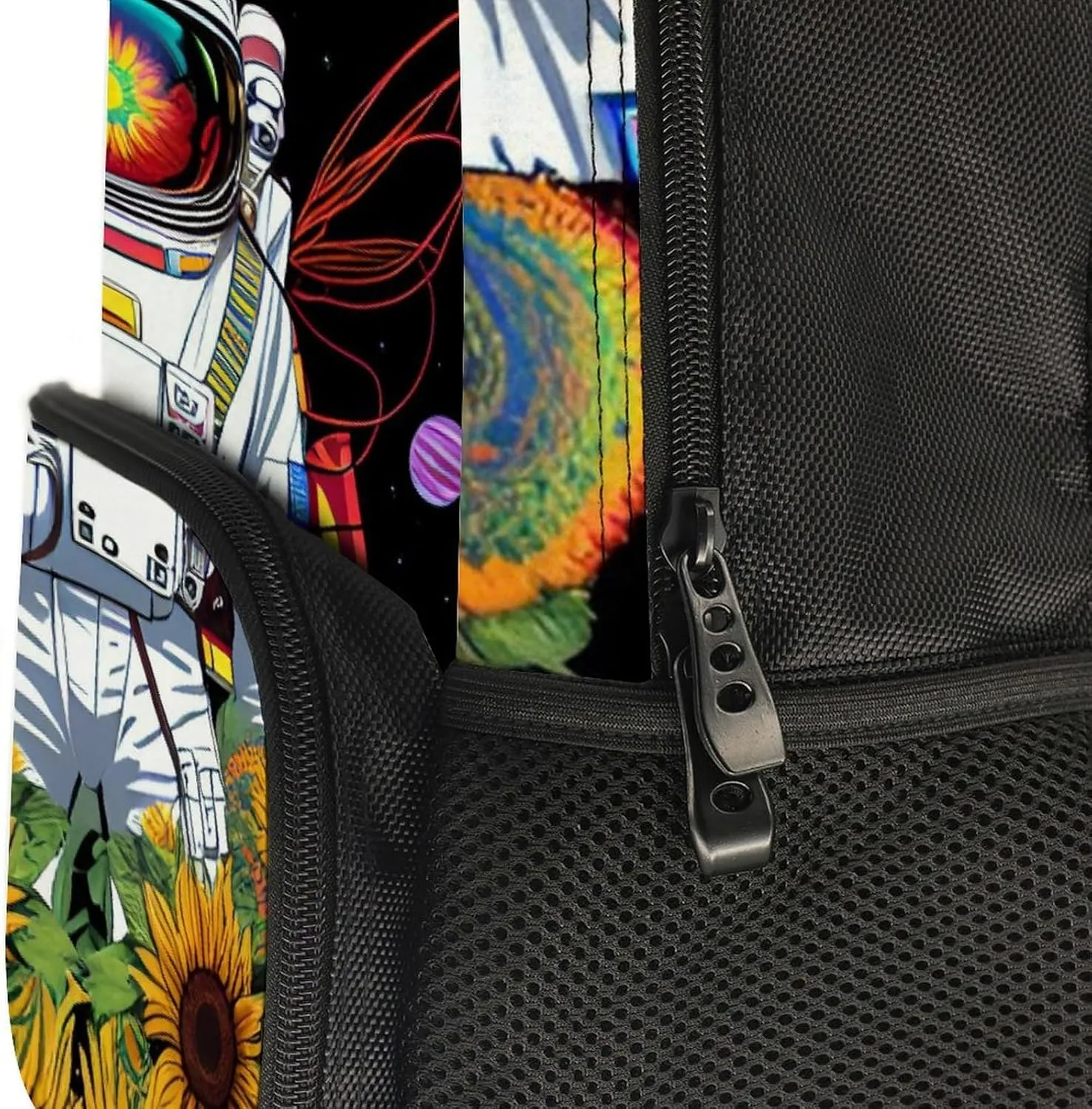Men Women Polyester Psychedelic Space Astronaut Sunflower Snake Art Daypack Big Capacity Shoulder Bag With Adjustable Shoulder Straps for Camping Travel Walking Cycling