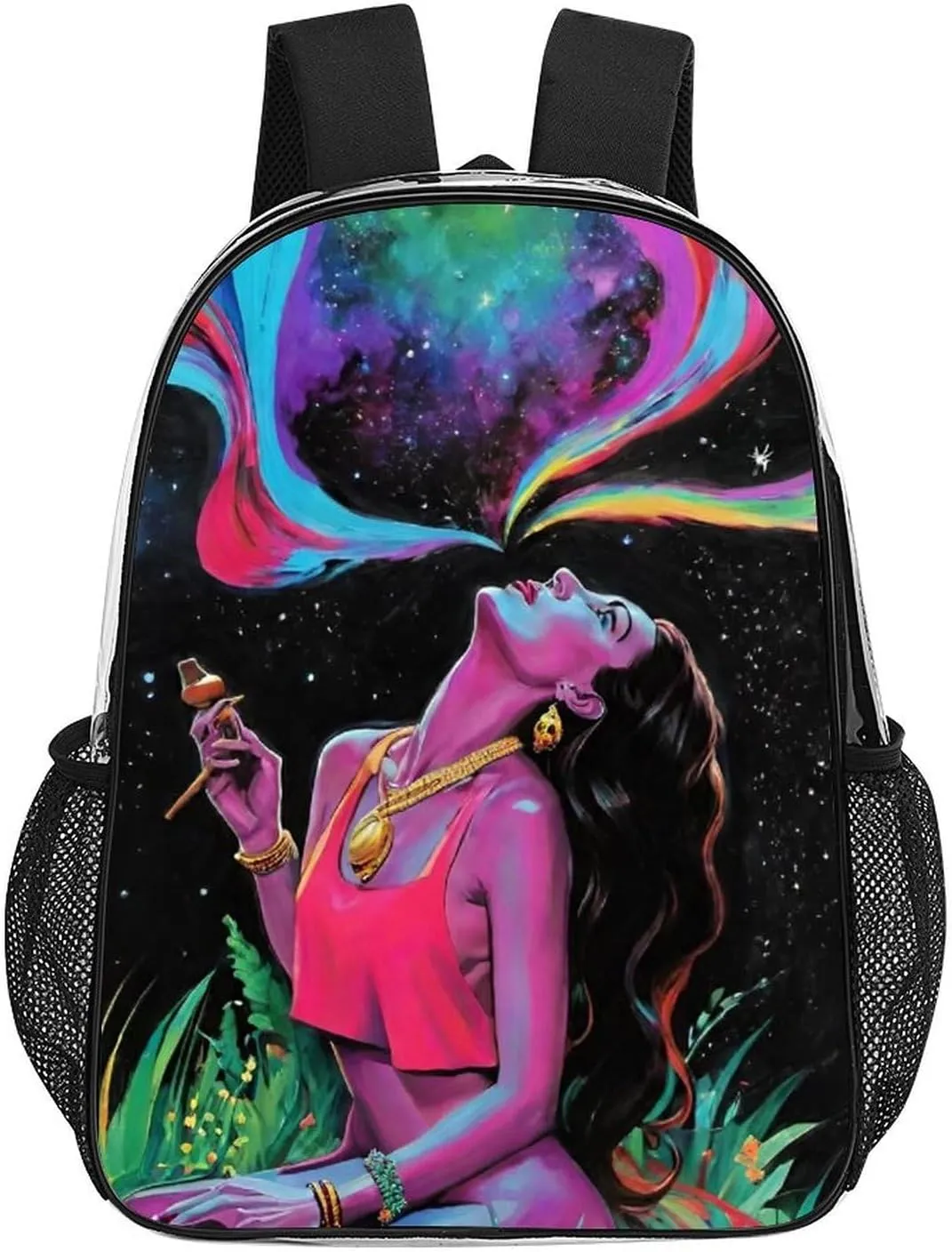 Men Women Transparent Trippy Galaxy Women Rainbow Art Daypack Big Capacity Shoulder Bag With Adjustable Shoulder Straps for Camping Travel Walking Cycling