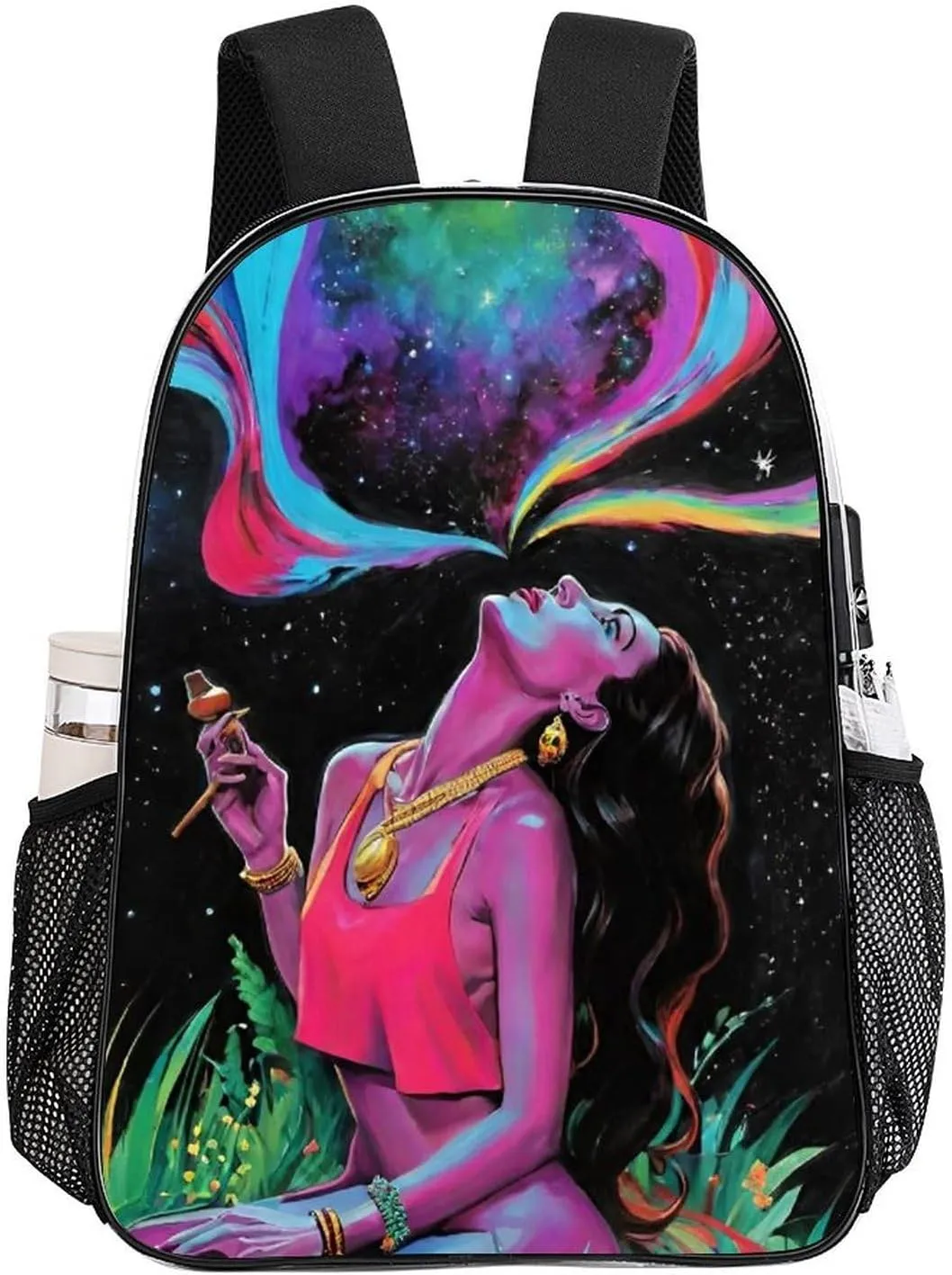 Men Women Transparent Trippy Galaxy Women Rainbow Art Daypack Big Capacity Shoulder Bag With Adjustable Shoulder Straps for Camping Travel Walking Cycling