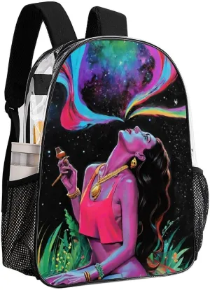 Men Women Transparent Trippy Galaxy Women Rainbow Art Daypack Big Capacity Shoulder Bag With Adjustable Shoulder Straps for Camping Travel Walking Cycling